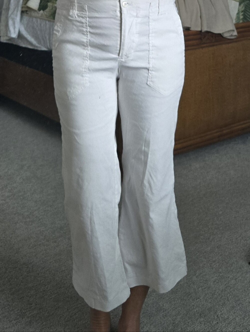 Anthropologie White Wide-Leg High-Rise Pants